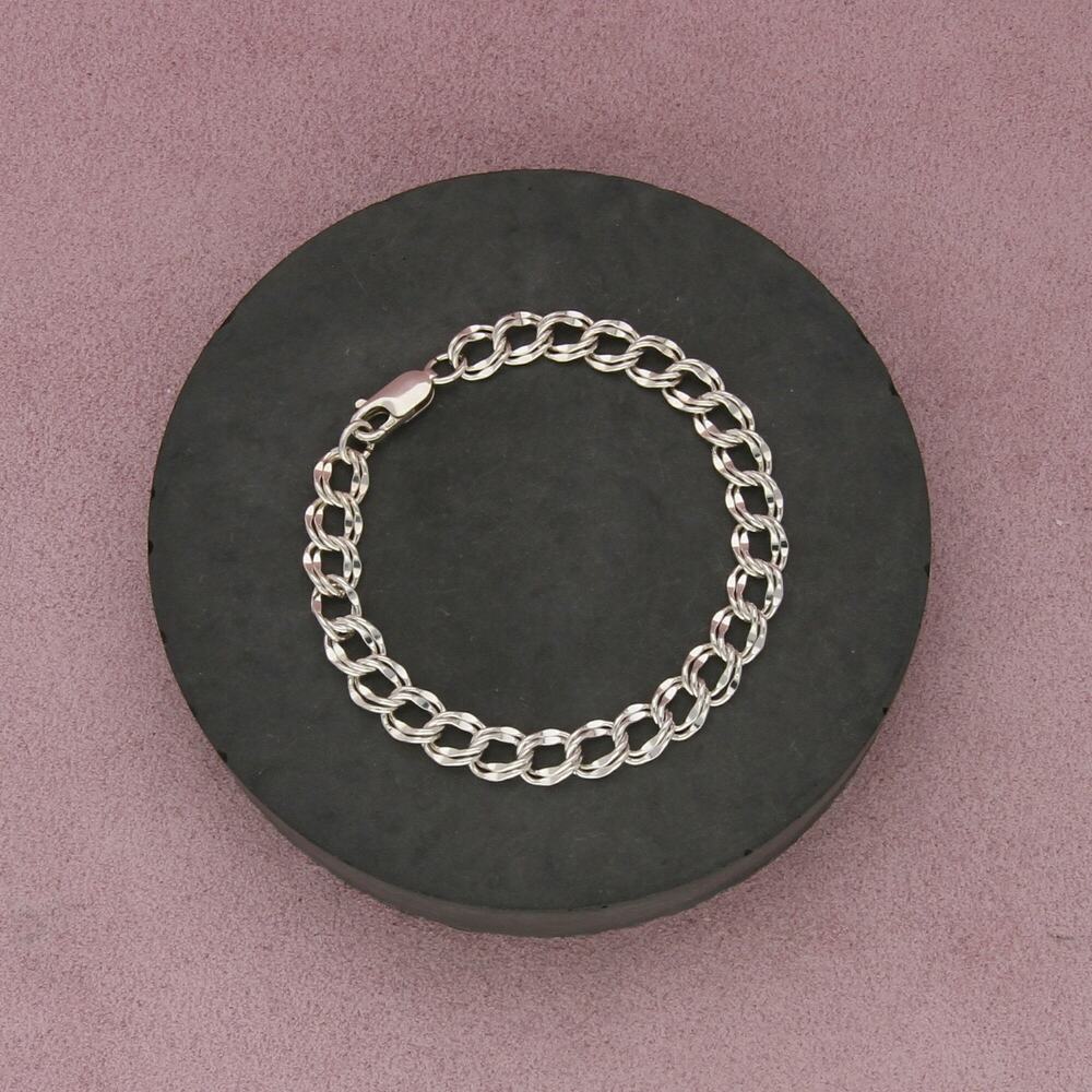 sterling silver 7mm double curb chain charm bracelet size 6.5in